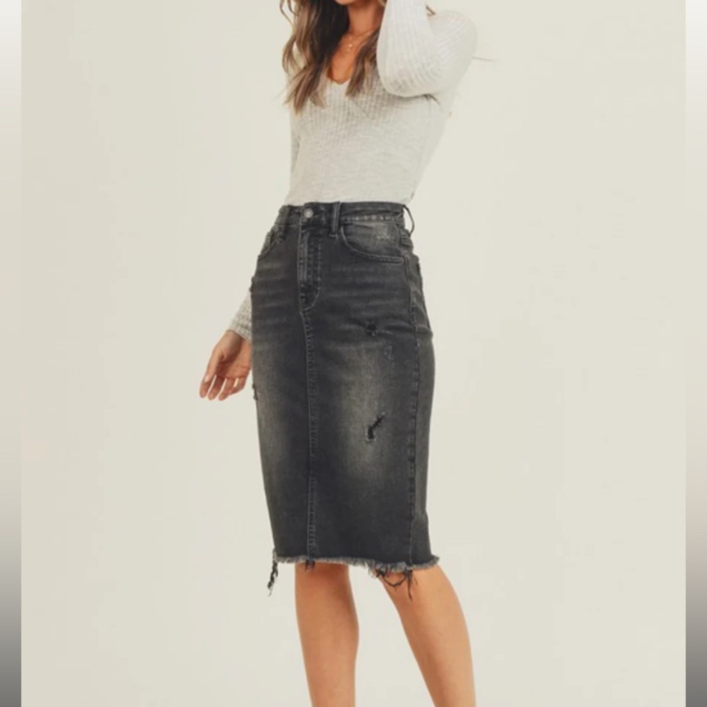 Black Distressed Jean Skirt | Risen